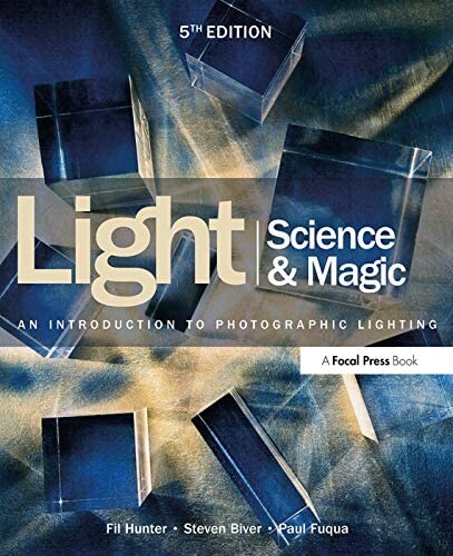 Book cover for Light Science & Magic, 5th edition, featuring studio lighting equipment arranged with dramatic light rays.