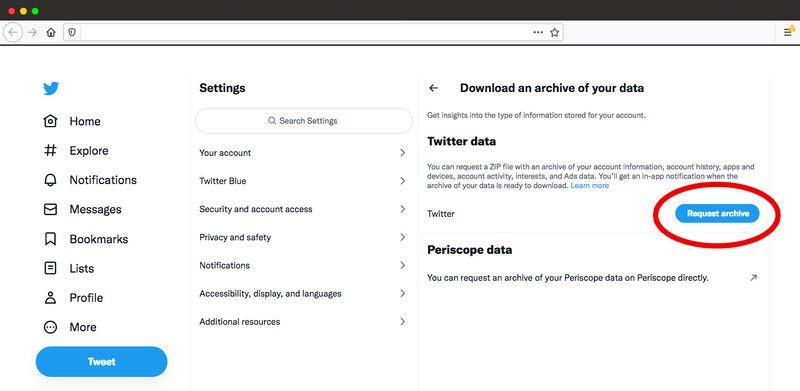 A webpage showing twitter settings page