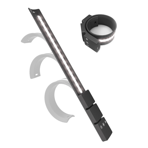 Illustration of a lens support bracket with multiple curved mounting rings shown in gray outline.