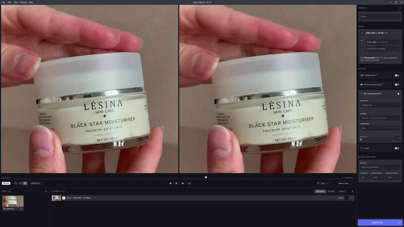 Before-and-after comparison of skincare product photography showing editing adjustments in Lightroom.