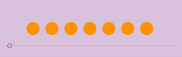 Illustration of seven orange circles arranged in a horizontal row above a pink line with a small circle at its left endpoint.
