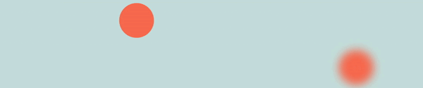 Two coral-colored circles on a light blue background, one sharp and one blurred.