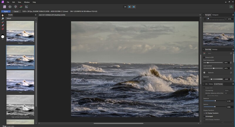 Ocean wave with white foam crest breaking in shallow water under overcast sky.