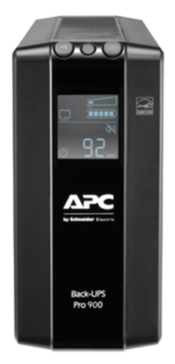 APC Back-UPS Pro 900 uninterruptible power supply unit with digital display and control panel.