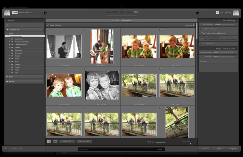 Screenshot of photo editing software displaying a grid layout of multiple photographs in various stages of editing and comparison.