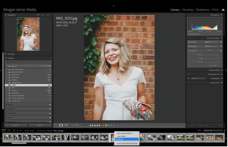 Screenshot of photo editing software displaying a portrait of a woman against a brick wall with ivy.