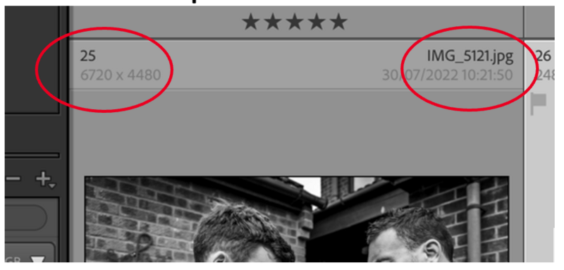 Screenshot of photo editing software showing metadata for a 6720 x 4480 pixel image file dated 07/2022.