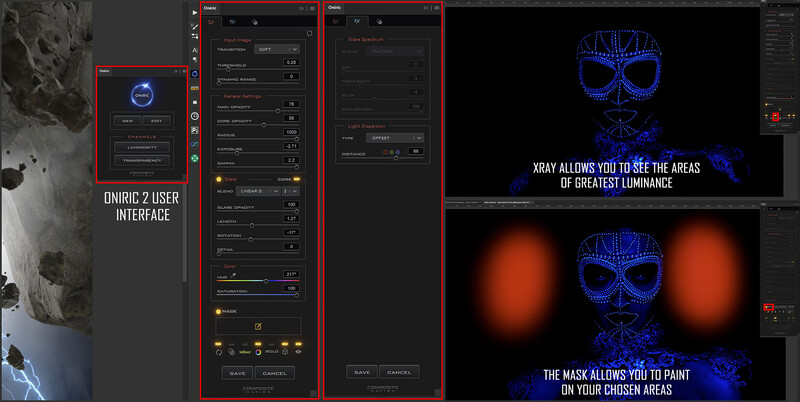 Screenshot of DXVID 2 user interface with X-ray visualization software showing mask and luminance controls.