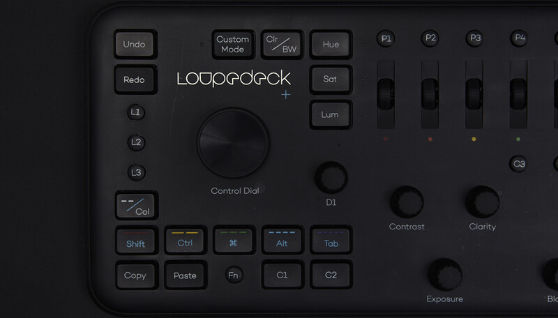 Screenshot of Loopdeck control surface interface with knobs, buttons, and LCD display.