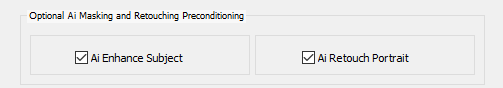Screenshot of optional AI masking and retouching preconditioning settings with two checked options.
