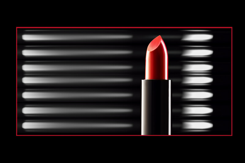 Red lipstick product photo with CGI background