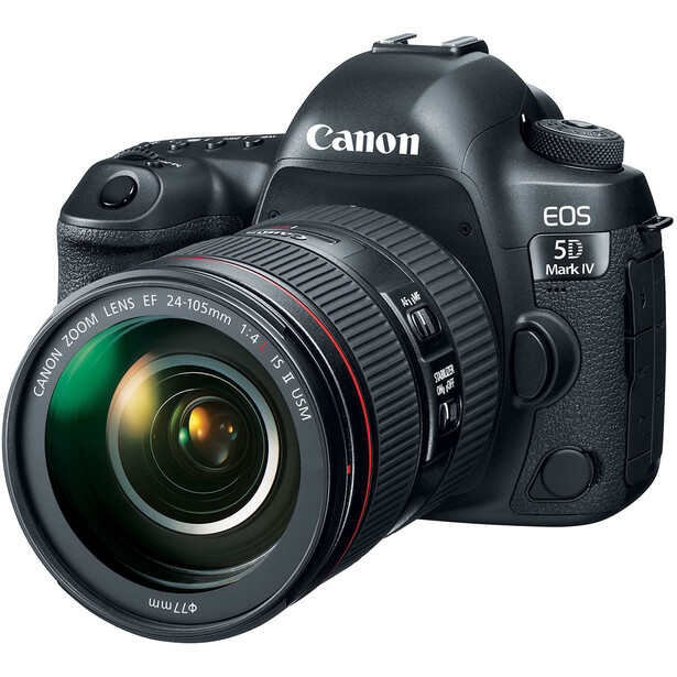 Canon EOS 5D Mark IV DSLR camera with Canon EF 24-105mm f/4L IS lens mounted.