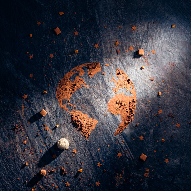 Booja-Booja New Year Ad Image - chocolate Earth in space