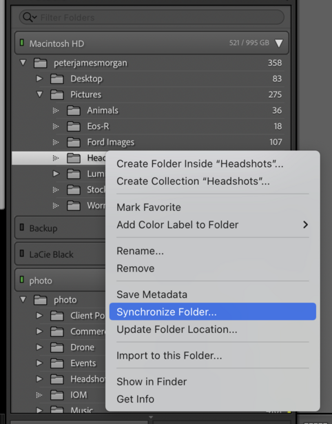 Screenshot of a file management context menu showing folder synchronization options.