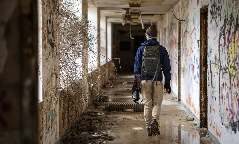 John Lazzaro exploring the Kings Park Psychiatric Center.