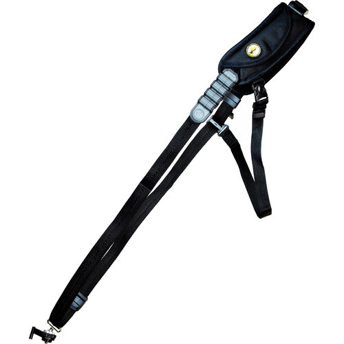Monopod with adjustable legs and pan-tilt head mounted on tripod feet.