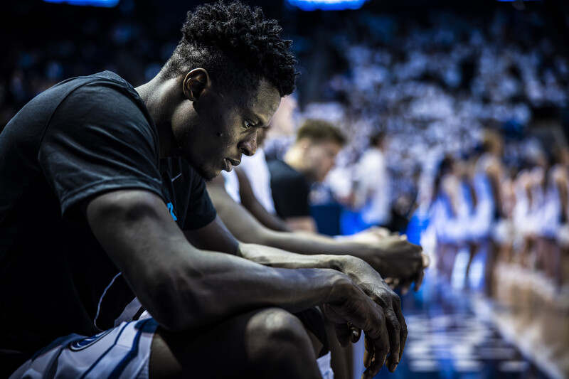 Basketball player deep in thought