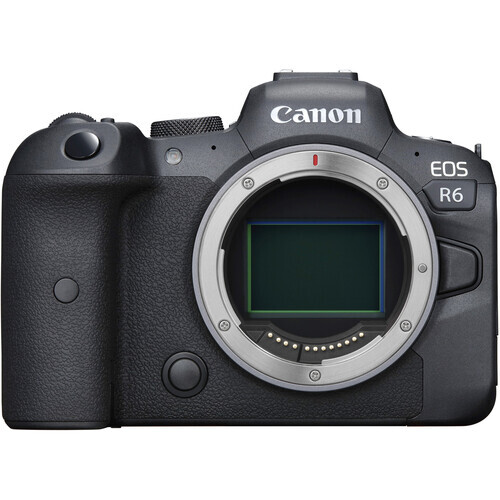 Canon EOS R6 mirrorless camera body with exposed sensor and mount displayed front-on.