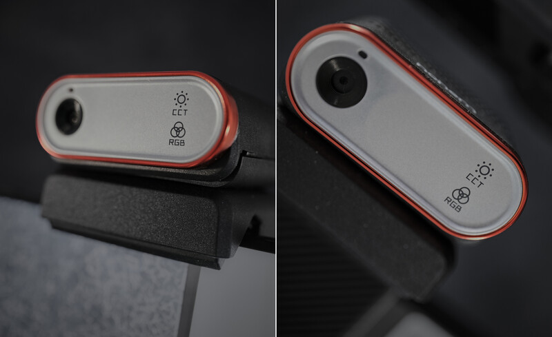 Red and gray webcam with controls displayed from front and back angles.