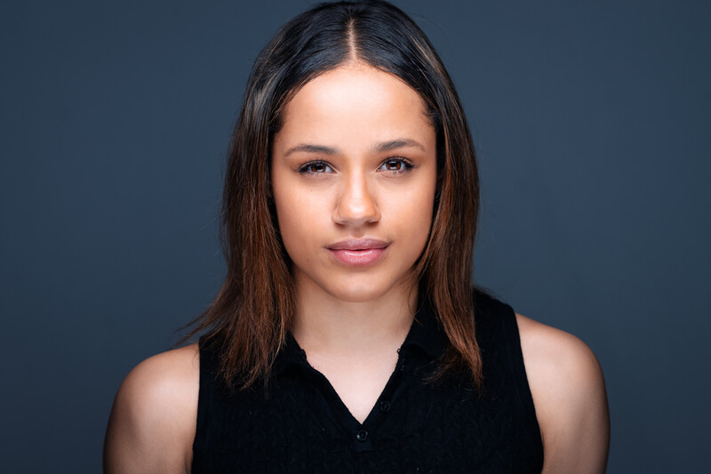 Model in front of grey background