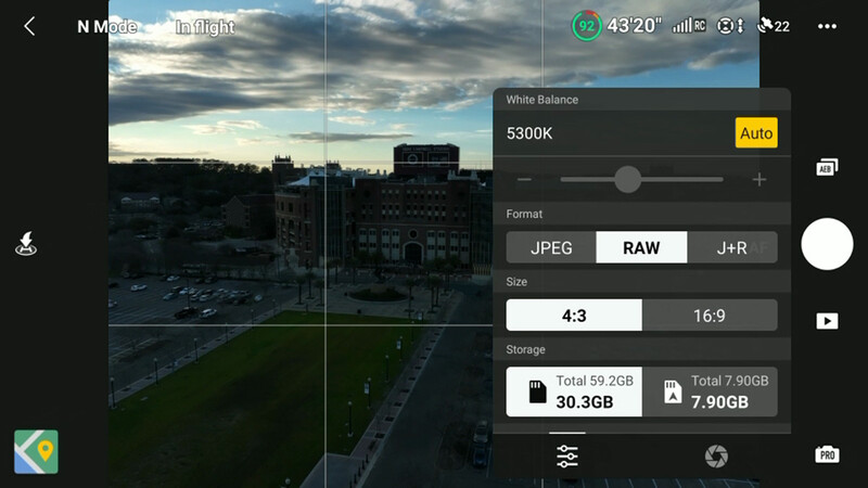 Screenshot of mobile camera app showing editing interface with white balance and format options.