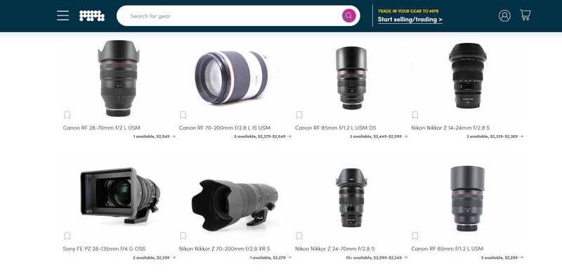 Grid of eight camera lenses in various focal lengths and mounts displayed against a white background.