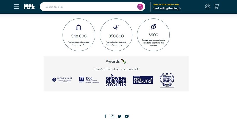 Screenshot of a business website's homepage showing statistics and awards section.