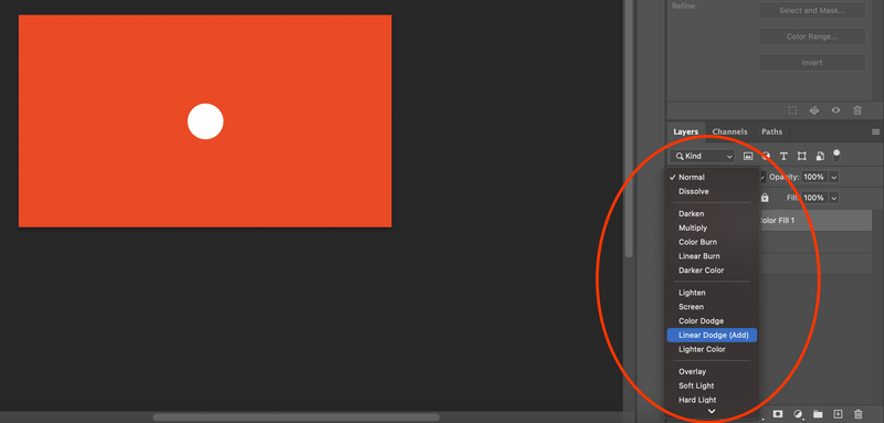 Screenshot of Adobe Photoshop showing blend modes menu with Overlay mode highlighted in blue.