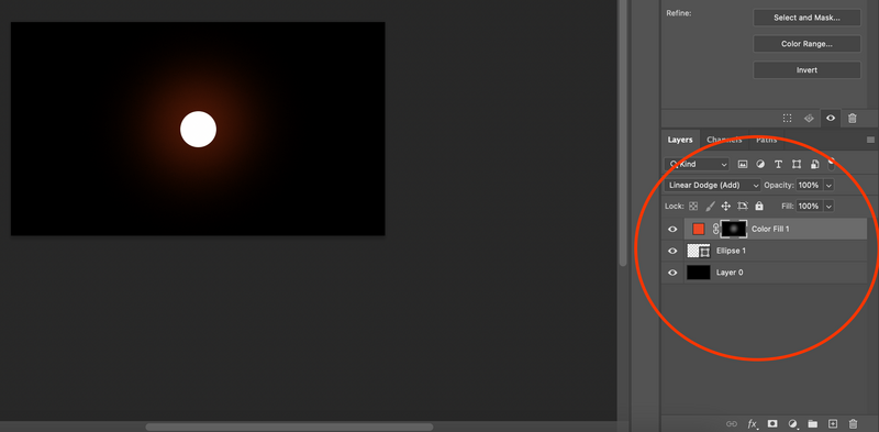 Screenshot of Photoshop layers panel showing multiple layers including Linear Dodge blend mode and opacity settings.