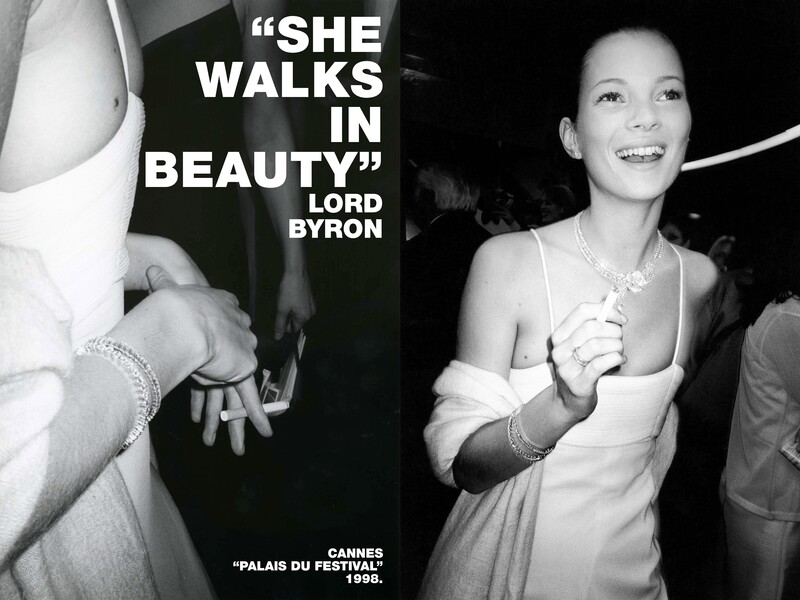 Black and white photograph from 1998 Cannes Film Festival showing a woman in an elegant white dress at an evening event.