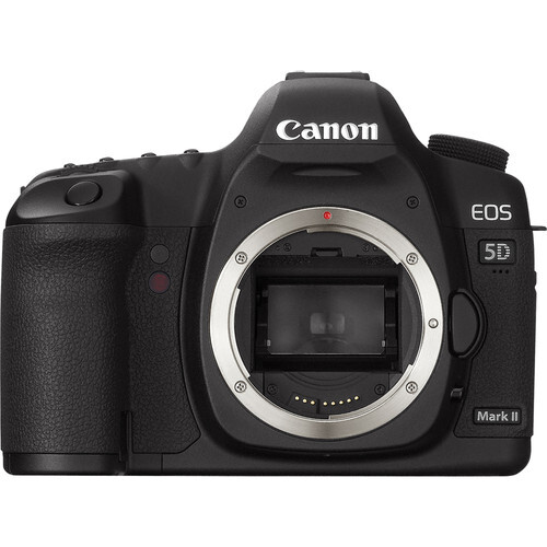 Canon EOS 5D Mark II DSLR camera body shown from front, displaying the mirror box and lens mount.