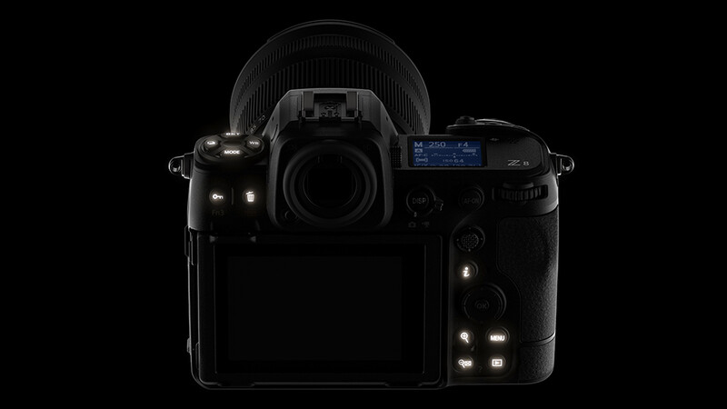 Professional mirrorless camera body shown from front and right side against black background.