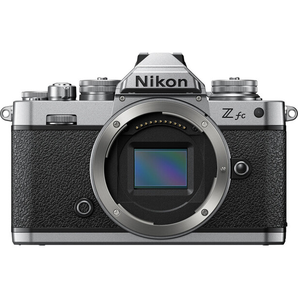 Nikon Z fc mirrorless camera body shown from front with sensor visible through open mirror box.