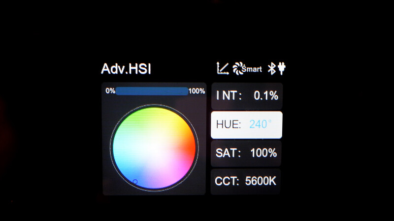 Screenshot of Advanced HSI color picker interface showing hue, saturation, intensity, and color temperature controls.