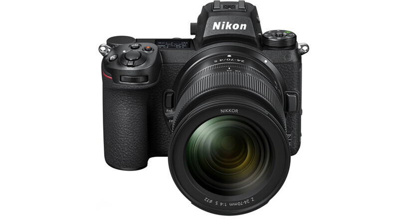 Nikon Z mirrorless camera with attached zoom lens, displayed against a white background.