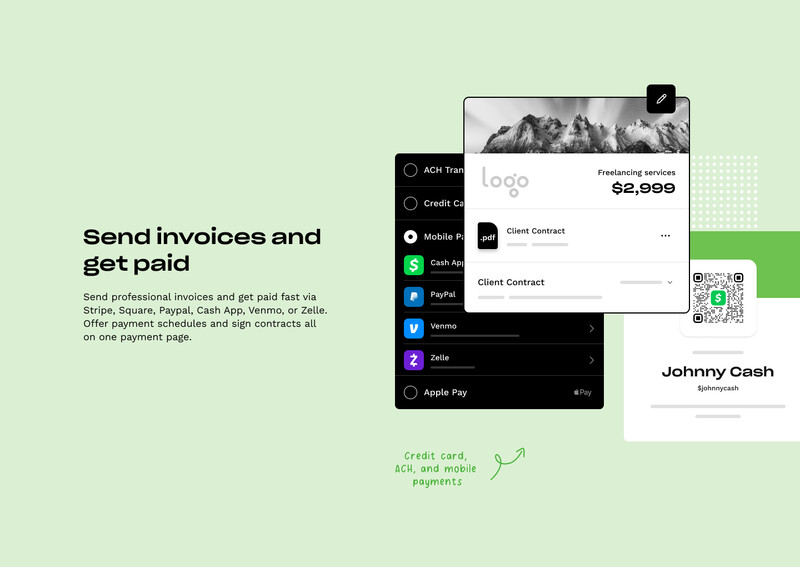 Payments are made easy- one click sends your invoice linked to all your payment options