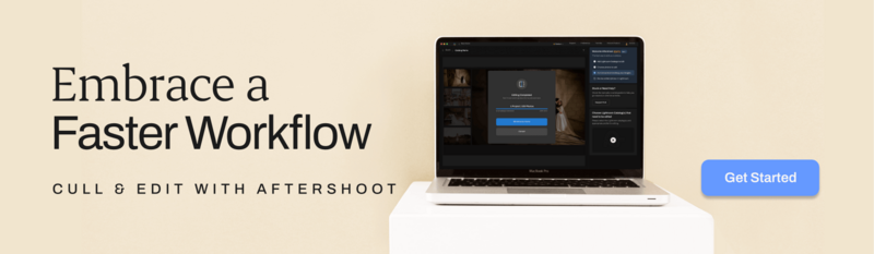 Screenshot of Aftershoot software interface displayed on a laptop screen, showing photo culling and editing workflow tools.