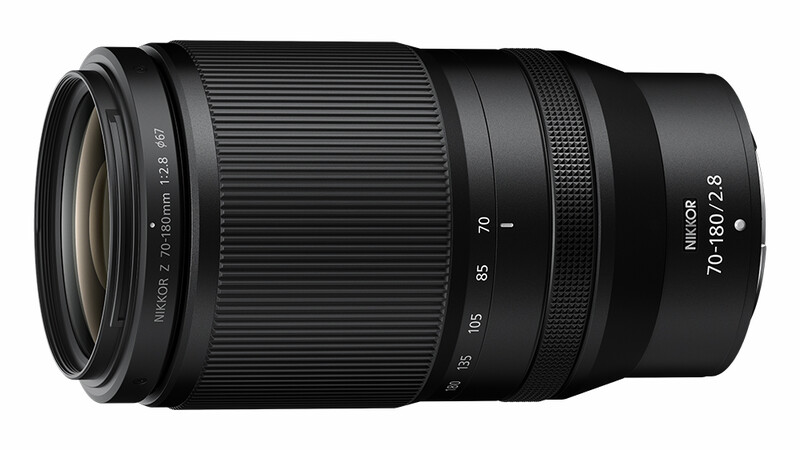 Nikon Z-mount telephoto zoom lens with focal length markings from 70-180mm and f/2.8 aperture.
