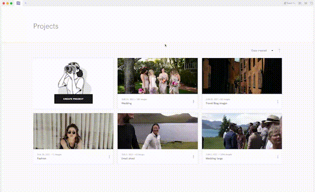 Screenshot of a photography portfolio website displaying six project thumbnails organized in a grid layout.