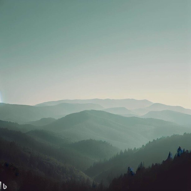 Layered mountain ridges receding into atmospheric haze under soft, overcast light.
