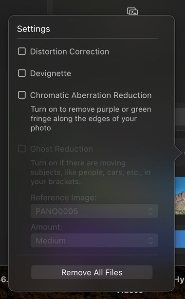 Screenshot of photo editing software settings panel with correction options.