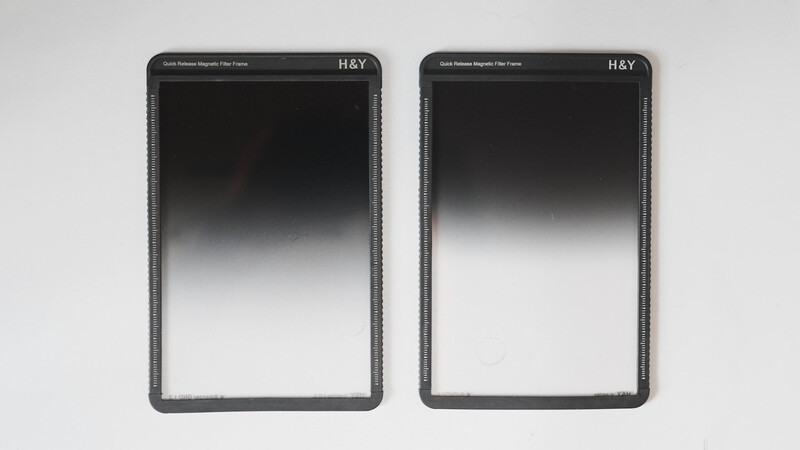 Two H&Y brand graduated neutral density filters displayed side by side showing different filter densities.