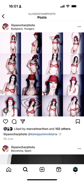 Screenshot of Instagram grid displaying 16 portrait photos of women in various poses and styling.