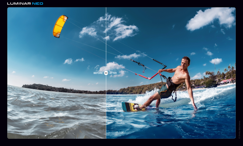 Kitesurfer executing a trick in shallow water with yellow kite and equipment visible.