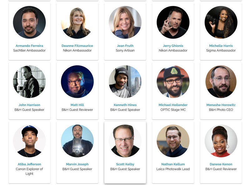 Grid of 15 headshot portraits of photography professionals and educators.