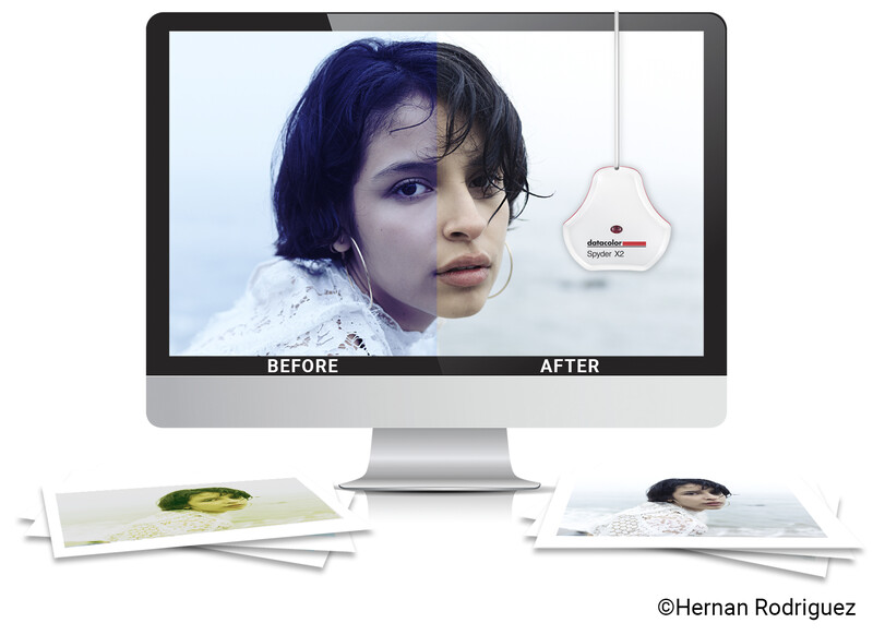Before and after comparison showing portrait retouching with skin smoothing and object removal applied to a woman's face.