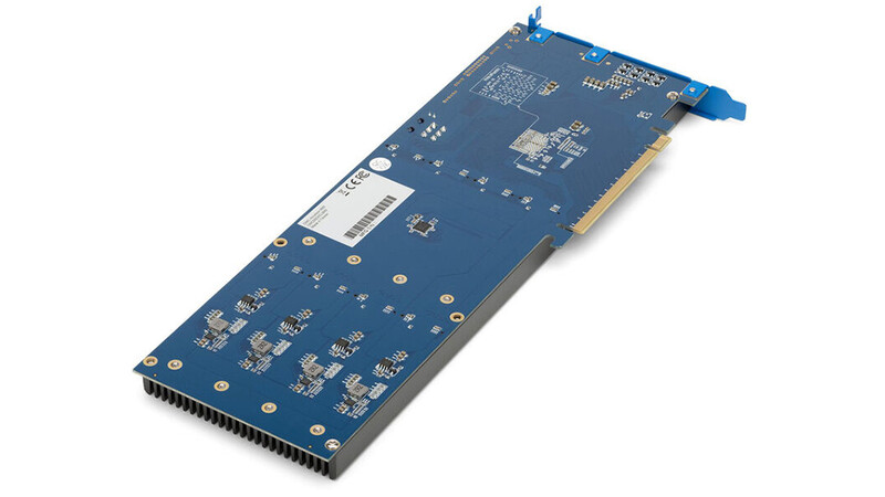 Blue circuit board with components, connectors, and heat sink mounted on edge.