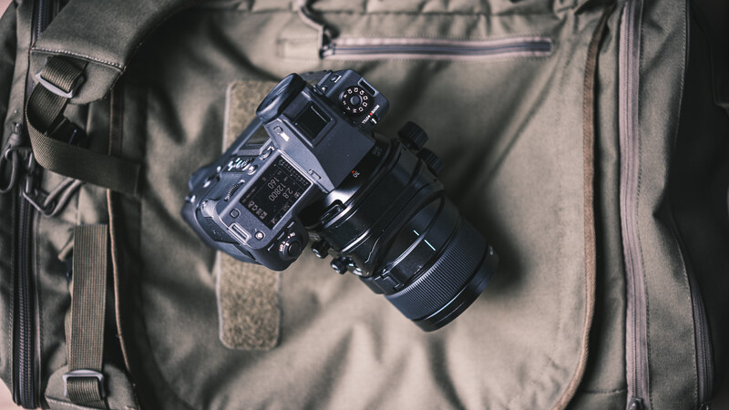Fujifilm GFX100 II paired with the vertical grip and the GF 30mm f/5.6 T/S lens.