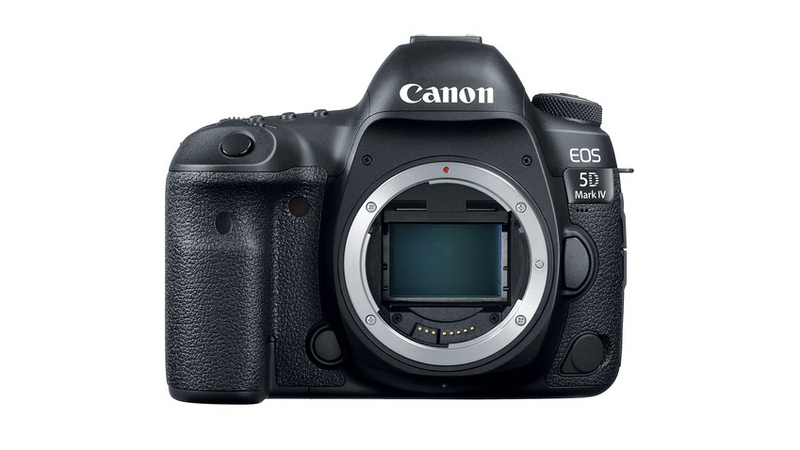 Canon EOS 5D Mark IV DSLR camera body, front view showing sensor and mirror box.