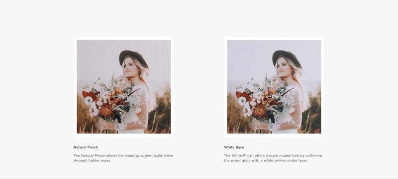 Side-by-side comparison of portrait editing finishes: natural and white base versions of a woman holding flowers outdoors.